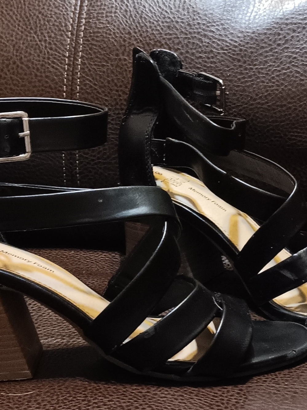 Time And True Black Strappy Block Heel Sandals